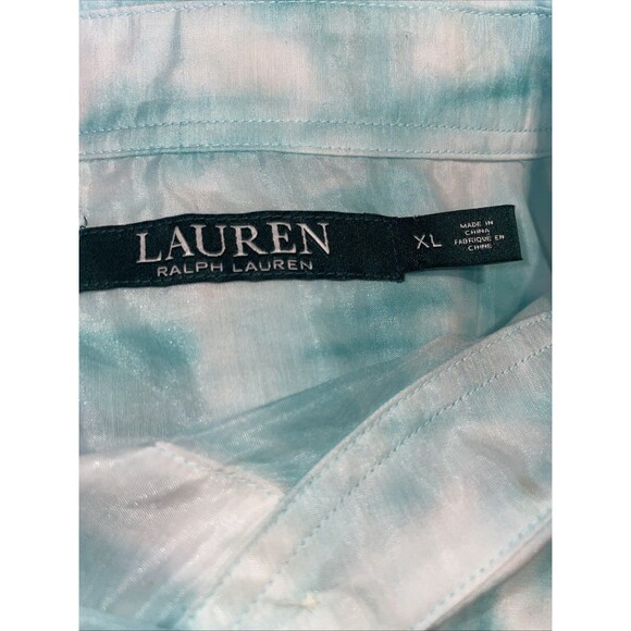 Ralph Lauren Shirt Womens XL Blue Button Up Silk Blend Tie Dye Coastal Resort - Picture 5 of 9